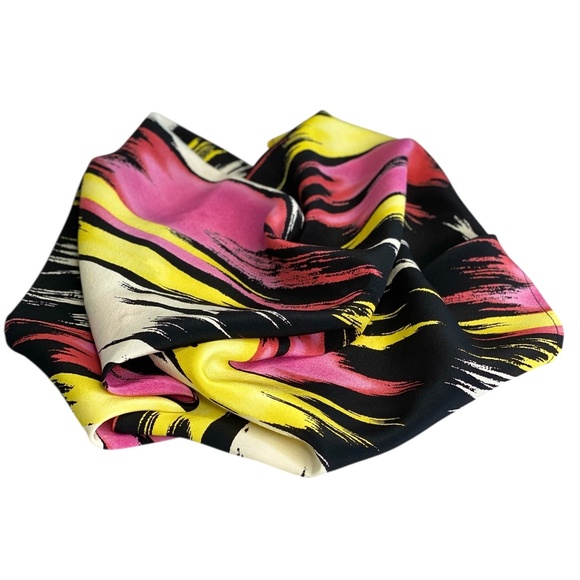 NWT SILKLETTE Abstract Paintbrush 100% Fine Silk Kerchief Scarf FUCHSIA + YELLOW - Picture 3 of 8